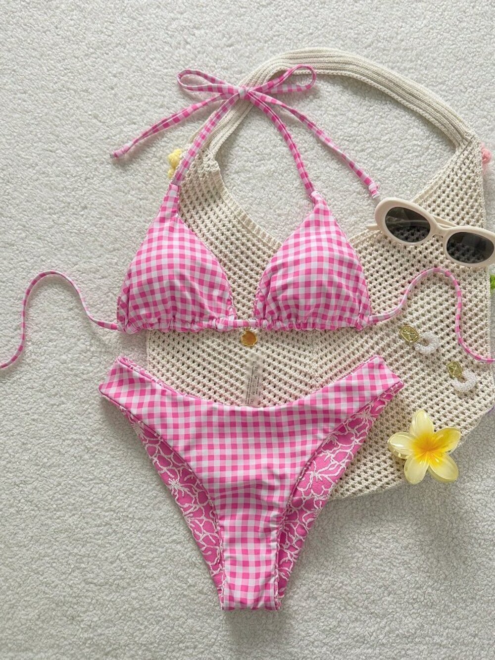 Multicolor Cute Women's Floral Patterned Reversible Bikini Set